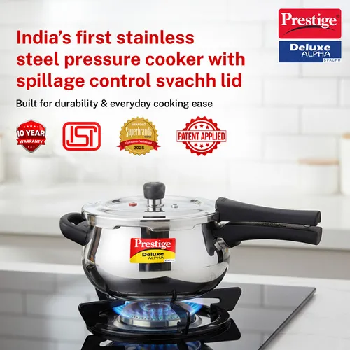  Prestige Deluxe Alpha Svachh Stainless Steel Spillage Control Junior Handi Pressure Cooker, 4 L (Silver) - Alternate View